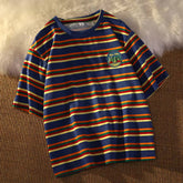 Short Sleeve Pocket Embroidered Striped Shirt